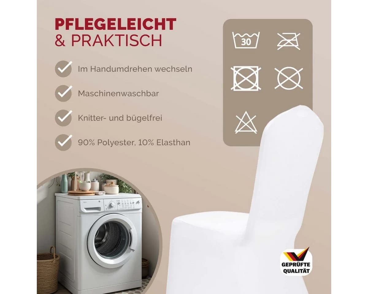 Detex Stuhlhussen 6er Set Weiß Stretch-Hussen Hochzeit Stuhlbezug - Bild 5