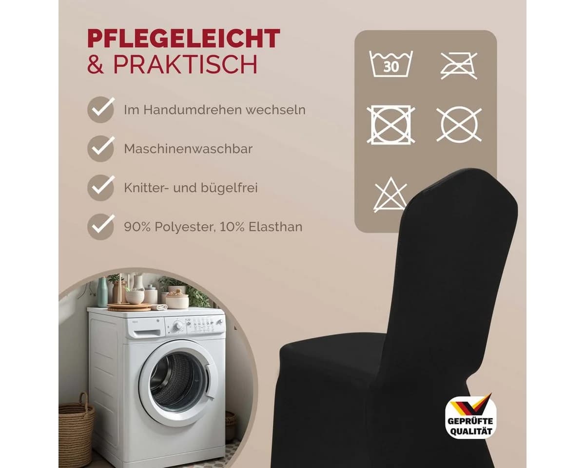 Detex Stuhlhussen 4er Set Stretch OEKO-TEX Schwarz - Bild 5