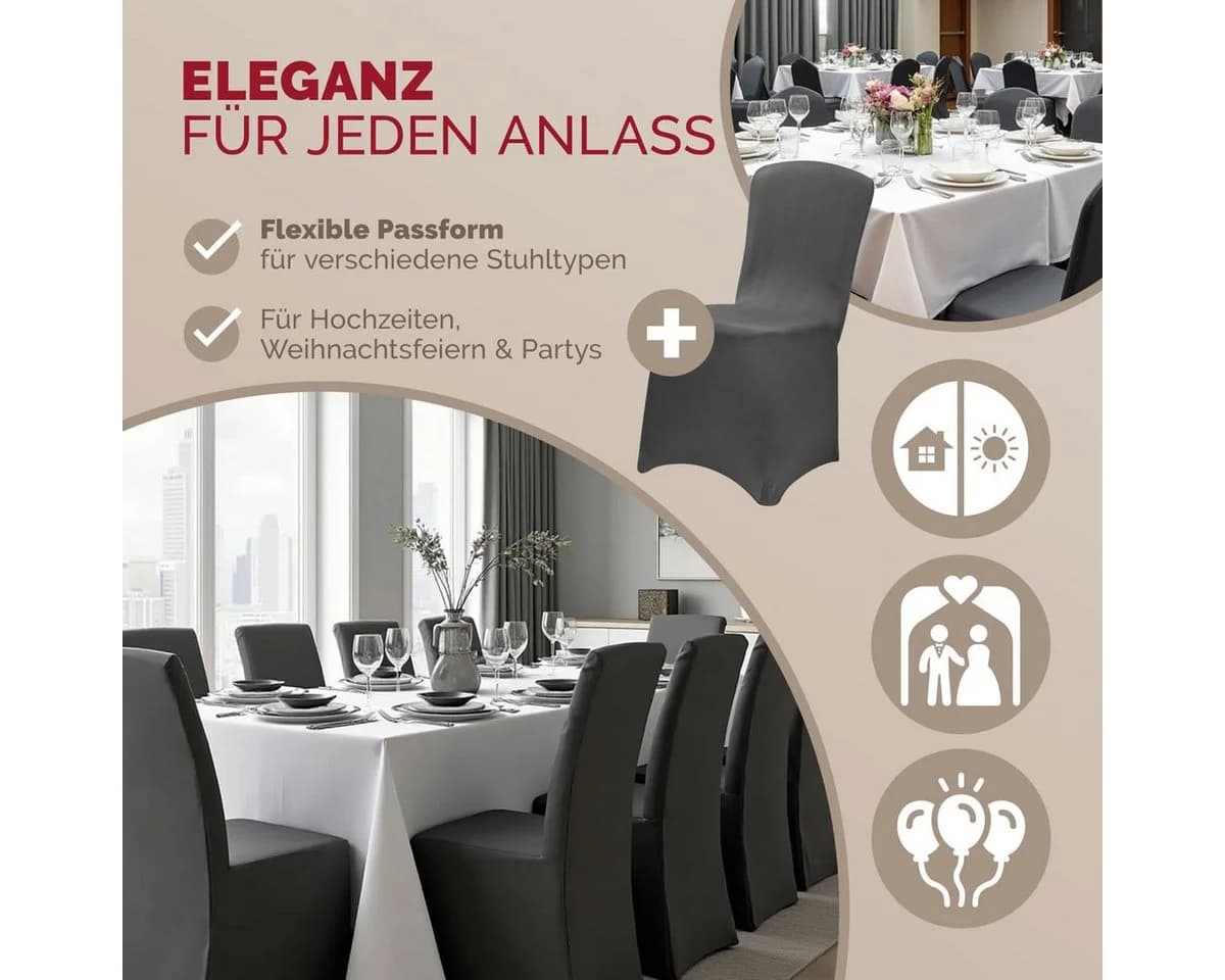 Detex Stuhlhussen 4er Set Stretch Hussen Grau