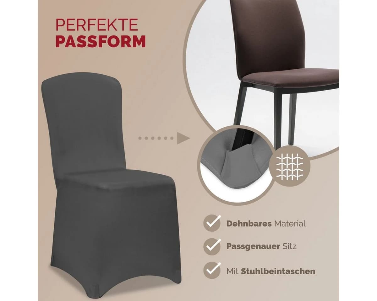 Detex Stuhlhussen 6er Set Stretch-Hussen Grau - Bild 4