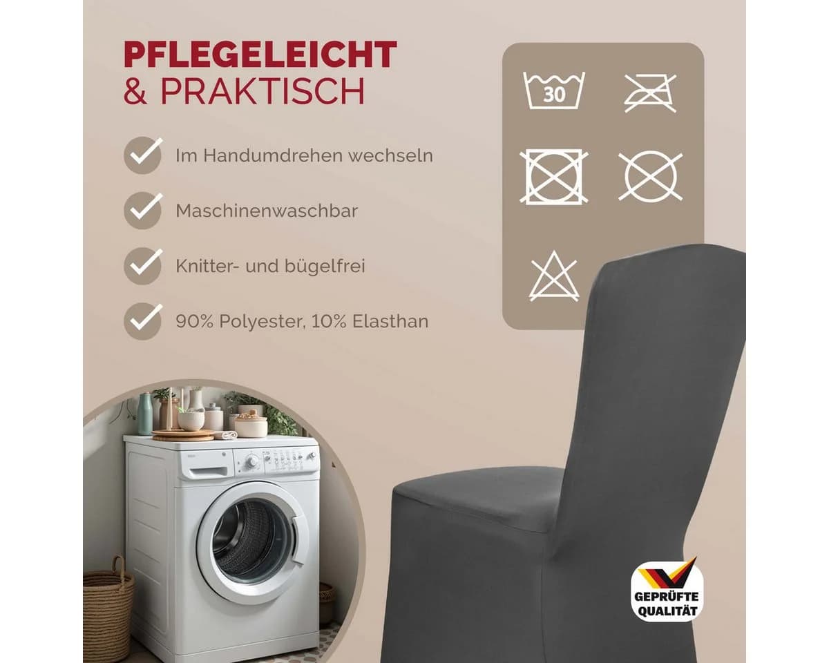 Detex Stuhlhussen 6er Set Stretch-Hussen Grau - Bild 5