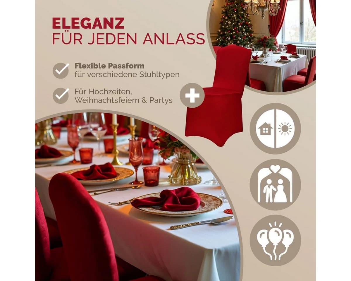 Detex Stuhlhussen 4er Set Stretch Hussen Rot Weihnachten Überzüge