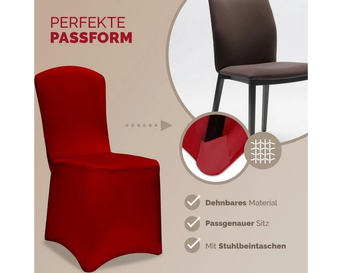 Detex Stuhlhussen 4er Set Stretch Hussen Rot Weihnachten Überzüge - Bild 4