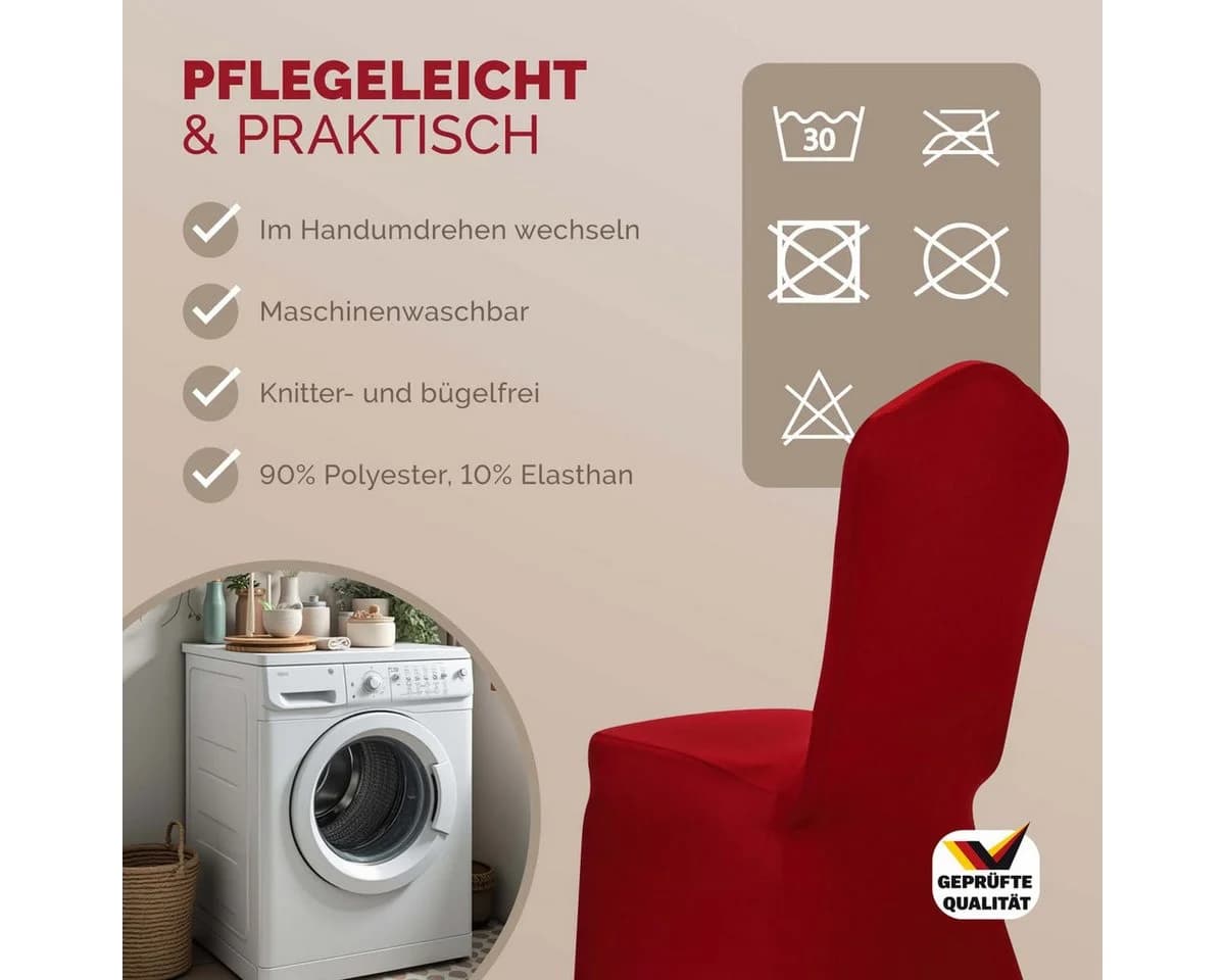 Detex Stuhlhussen 4er Set Stretch Hussen Rot Weihnachten Überzüge - Bild 5