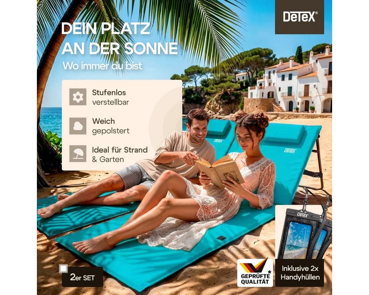 Detex Strandliege Gepolstert mit Rückenlehne Türkis