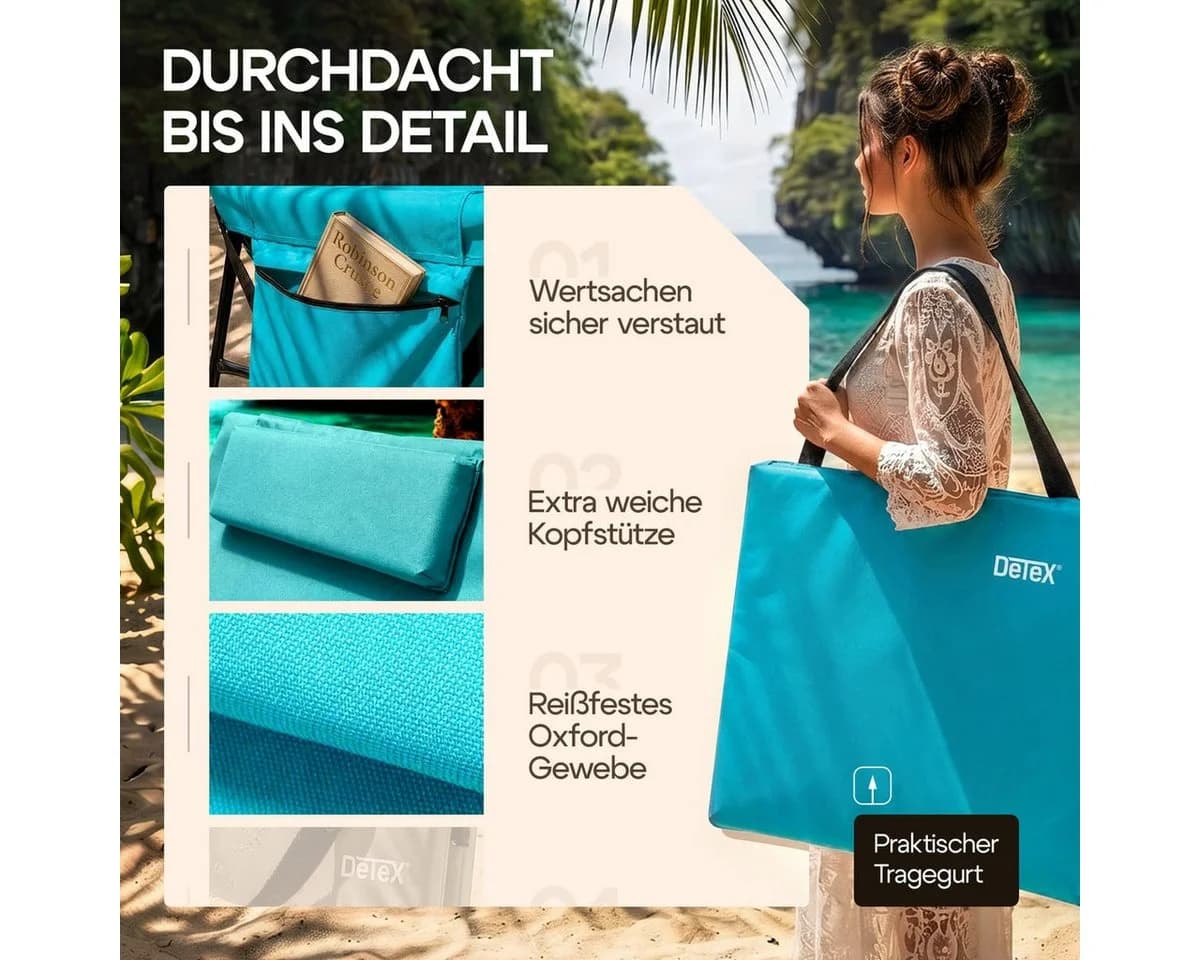 Detex Strandliege Gepolstert mit Rückenlehne Türkis - Bild 4