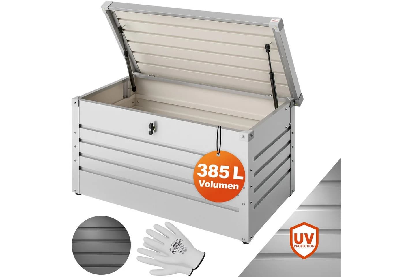 Gardebruk Auflagenbox Metall Weiß 385L mit Gasdruckfeder - Bild 2