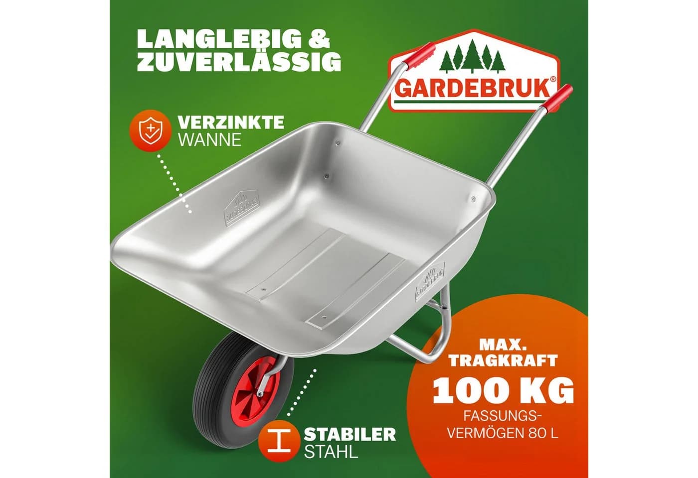 Gardebruk Schubkarre 80L verzinkt mit Luftreifen