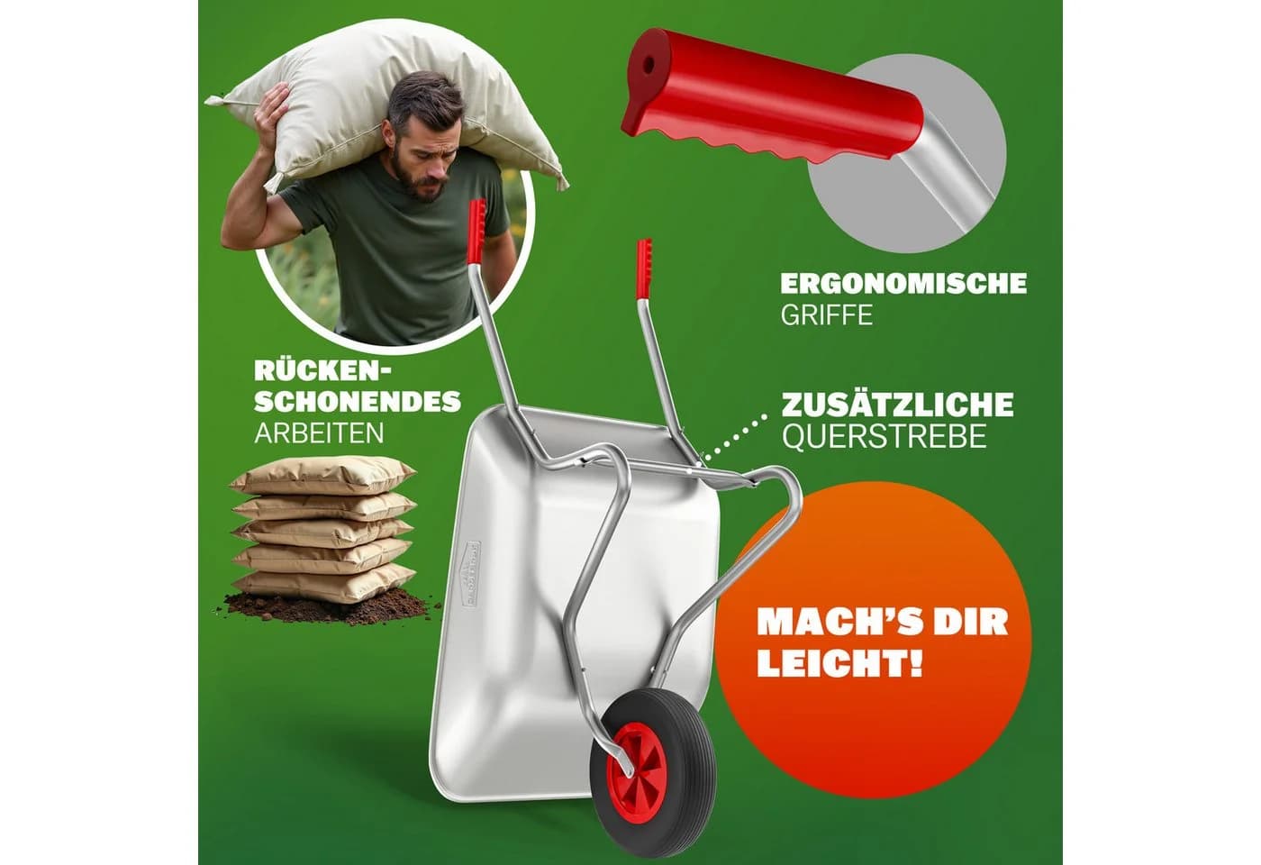 Gardebruk Schubkarre 80L verzinkt mit Luftreifen - Bild 3