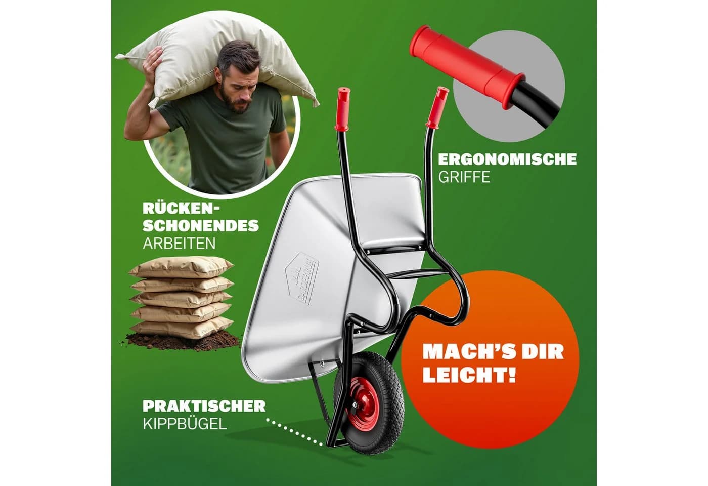 Gardebruk Schubkarre 100L 250kg Luftreifen Stahl verzinkt