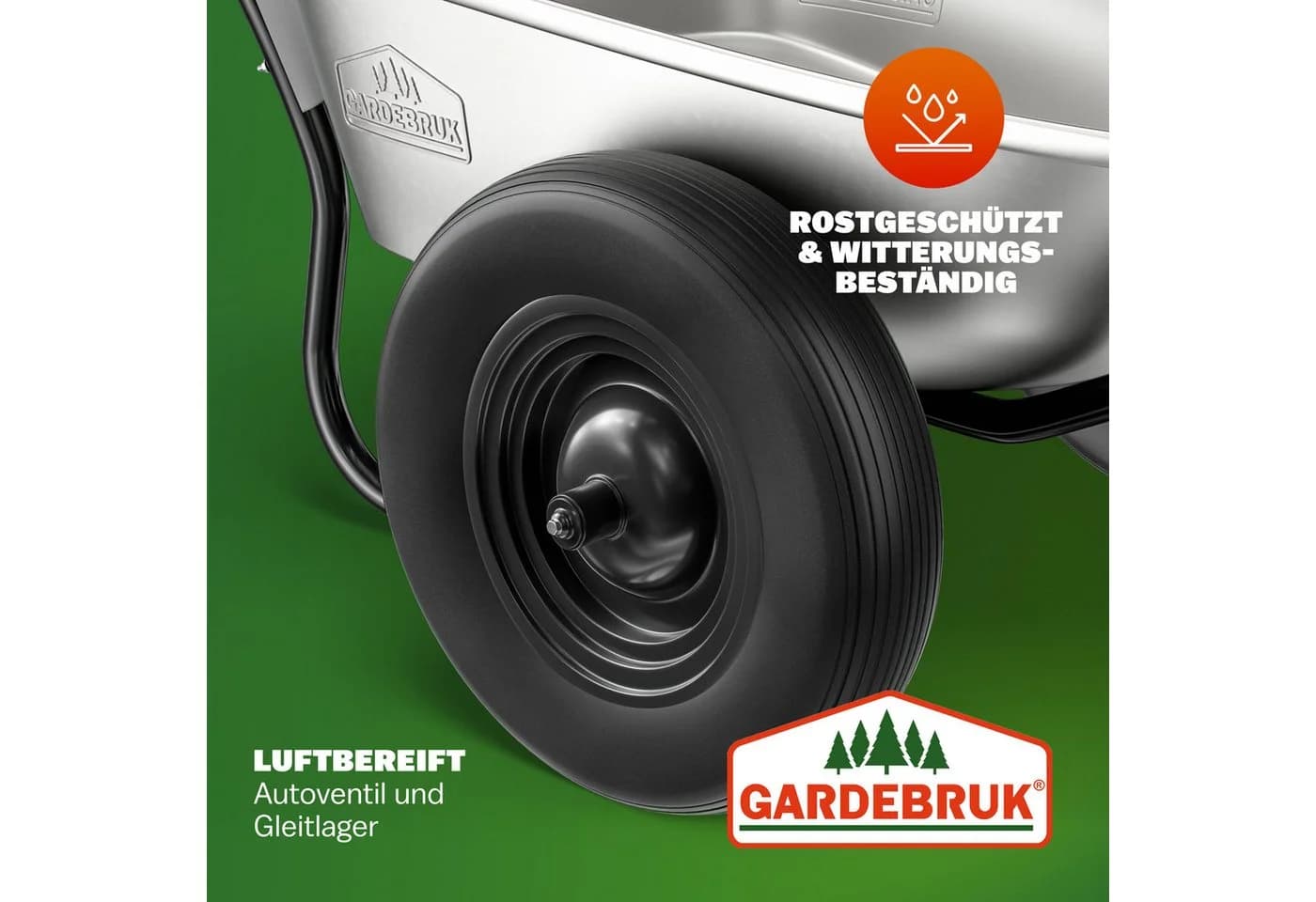 Gardebruk Schubkarre 2 Rad 150kg 100L Stahl Schwarz/Silber - Bild 5