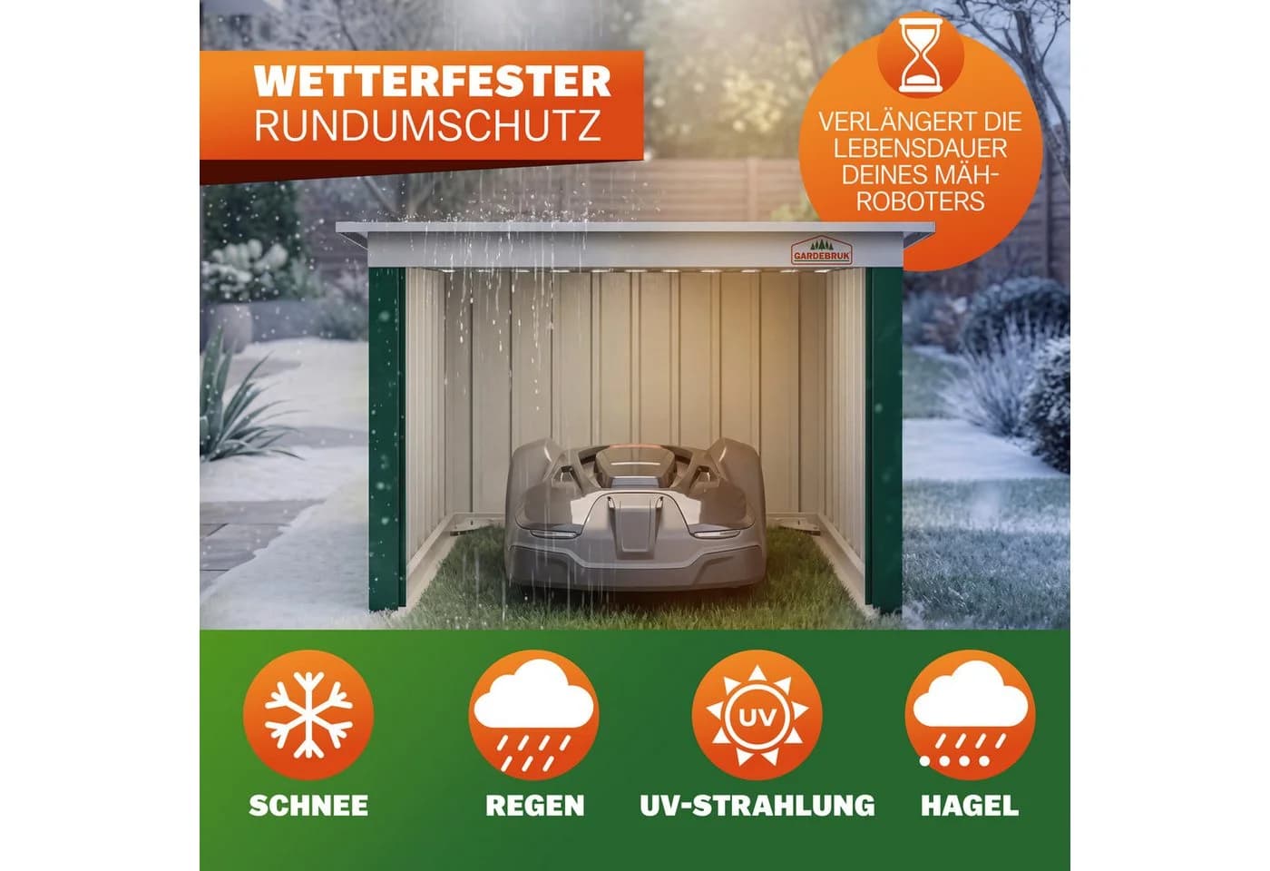 Gardebruk Mähroboter-Garage Pultdach Grün Wetterfest - Bild 4