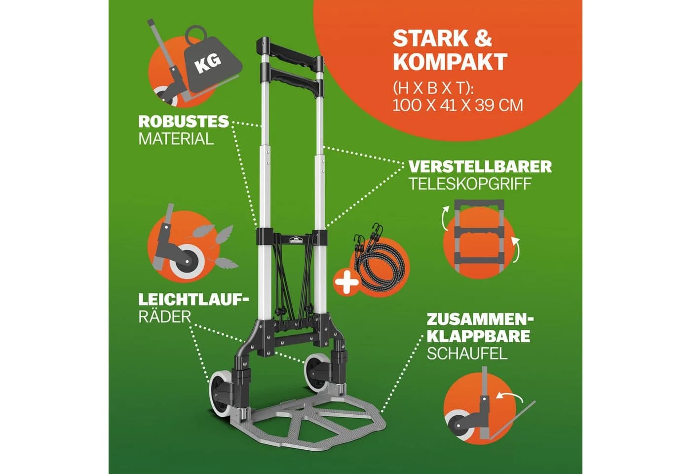 Gardebruk Aluminium Sackkarre klappbar 80 kg mit Leichtlauf-Rädern