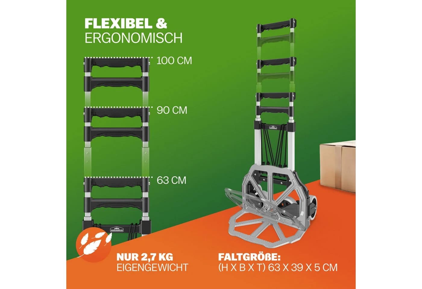 Gardebruk Aluminium Sackkarre klappbar 80 kg mit Leichtlauf-Rädern - Bild 4