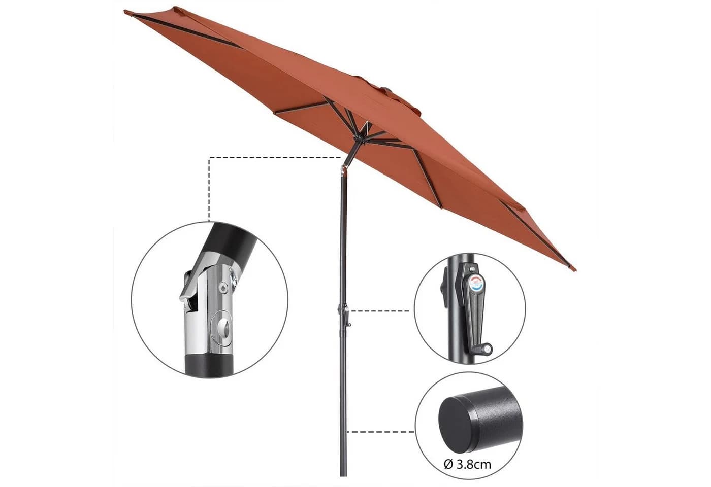 Kingsleeve Sonnenschirm Terracotta 300 cm mit Neigefunktion - Bild 3