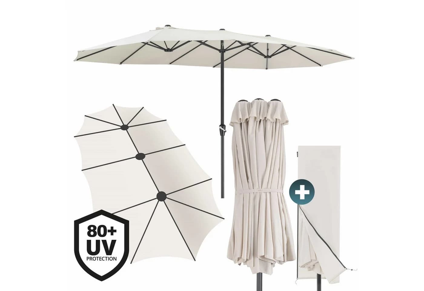 Kingsleeve Sonnenschirm XXL 460x270 cm Kurbel UV-Schutz 80+ Wasserabweisend - Bild 2