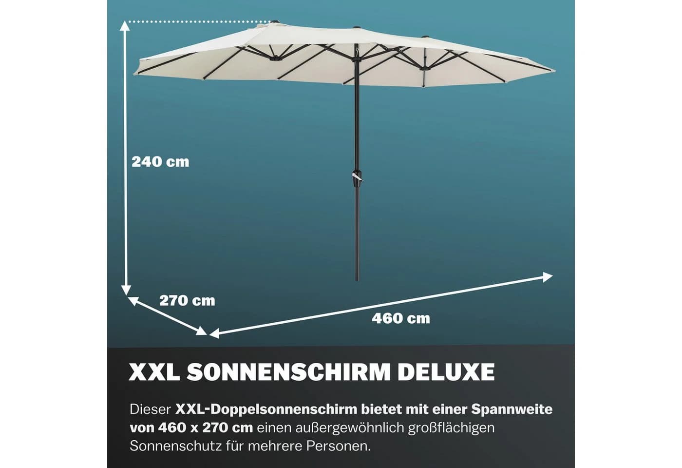 Kingsleeve Sonnenschirm XXL 460x270 cm Kurbel UV-Schutz 80+ Wasserabweisend - Bild 4