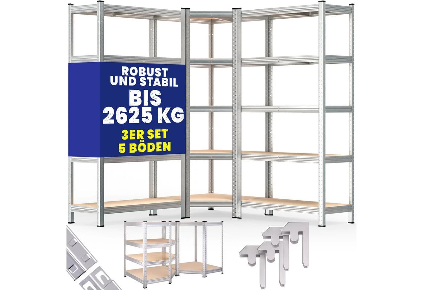 monzana Schwerlastregal 3er Set mit Eckregal 875 kg Tragkraft - Bild 2