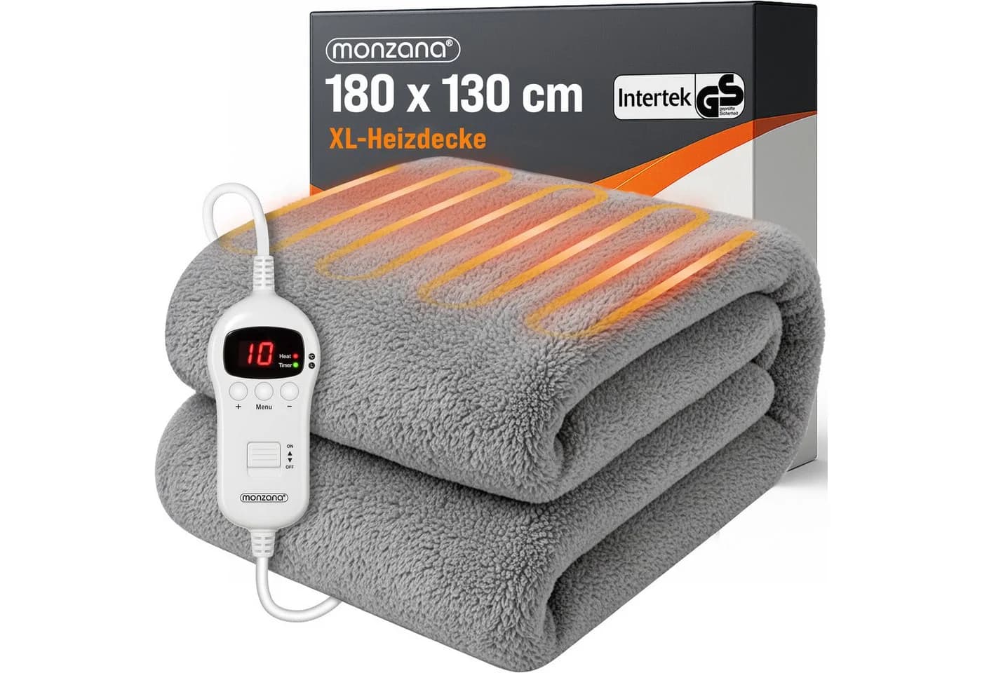 monzana Heizdecke Teddy Fleece 180x130 cm grau 120W 10 Stufen - Bild 2
