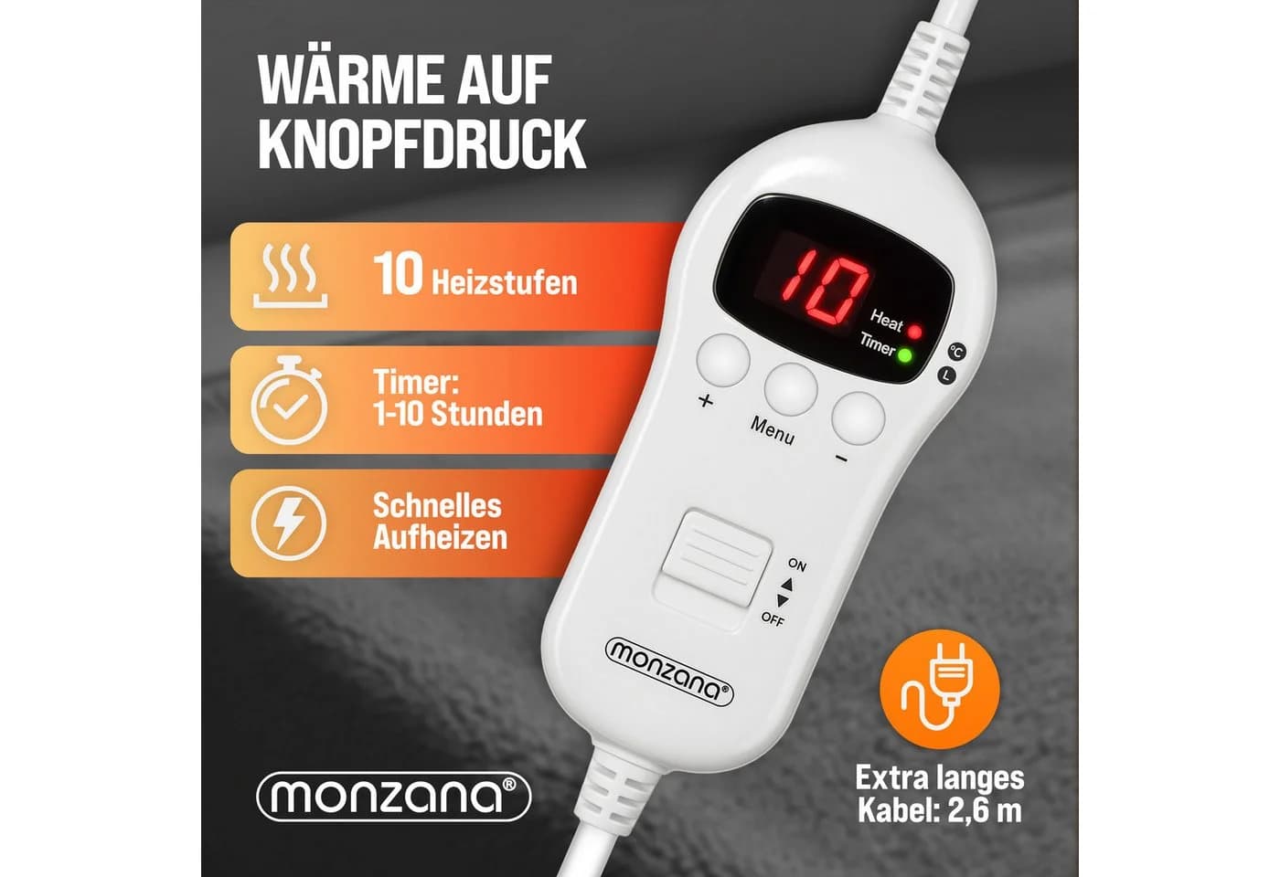 monzana Heizdecke Teddy Fleece 180x130 cm grau 120W 10 Stufen - Bild 4