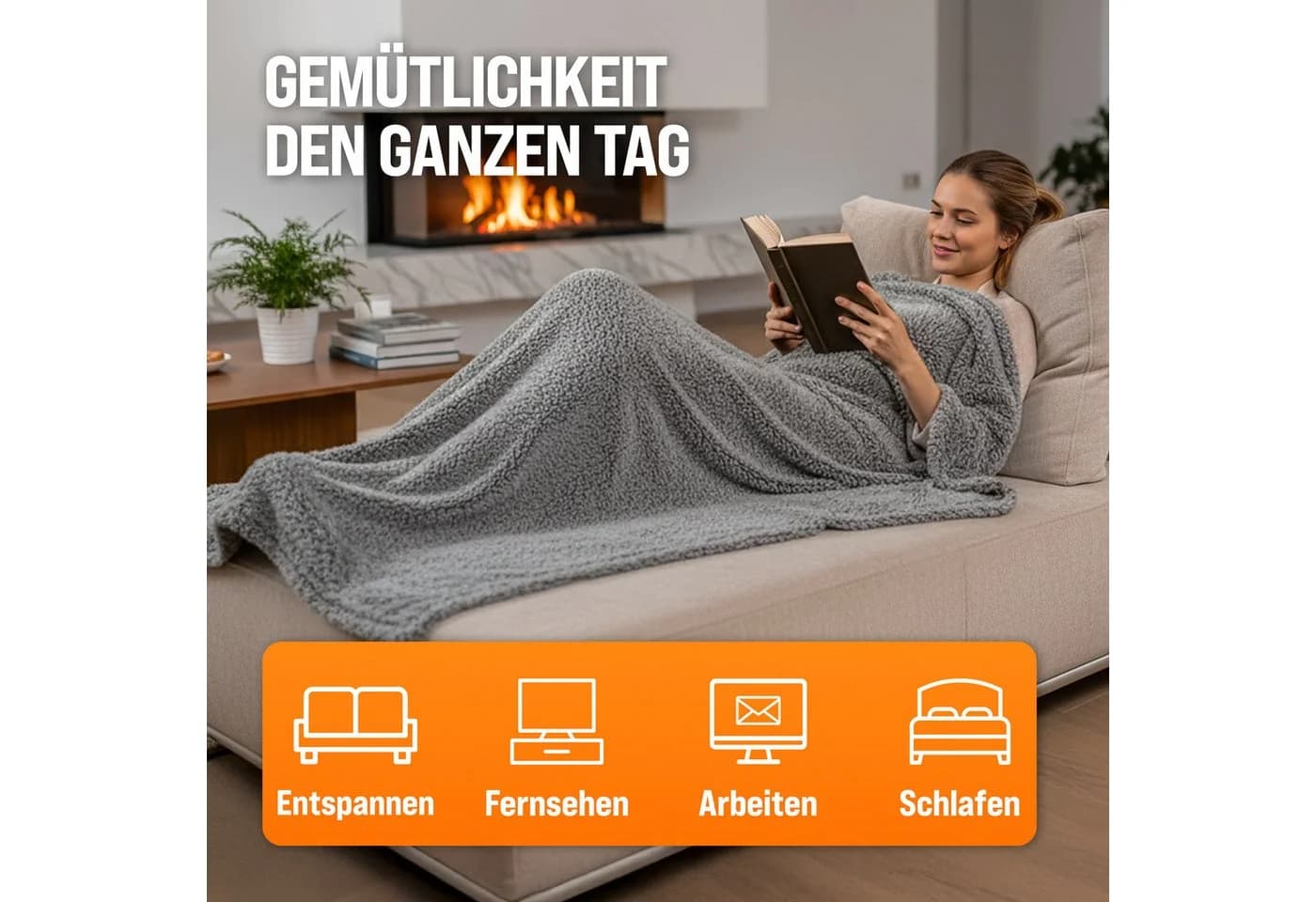 monzana Heizdecke Teddy Fleece 180x130 cm grau 120W 10 Stufen - Bild 5