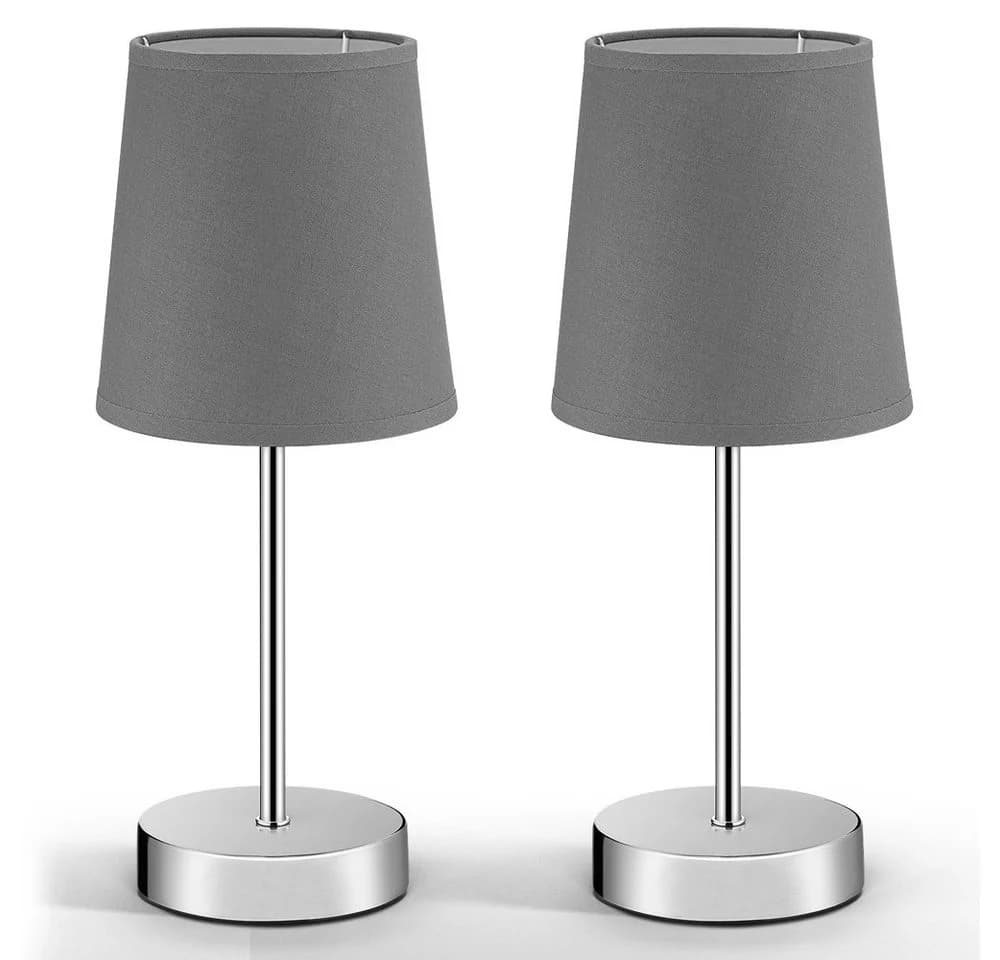 Monzana Tischleuchte Lumière 2er Set Chrom Grau Stoffschirm E14 - Bild 2