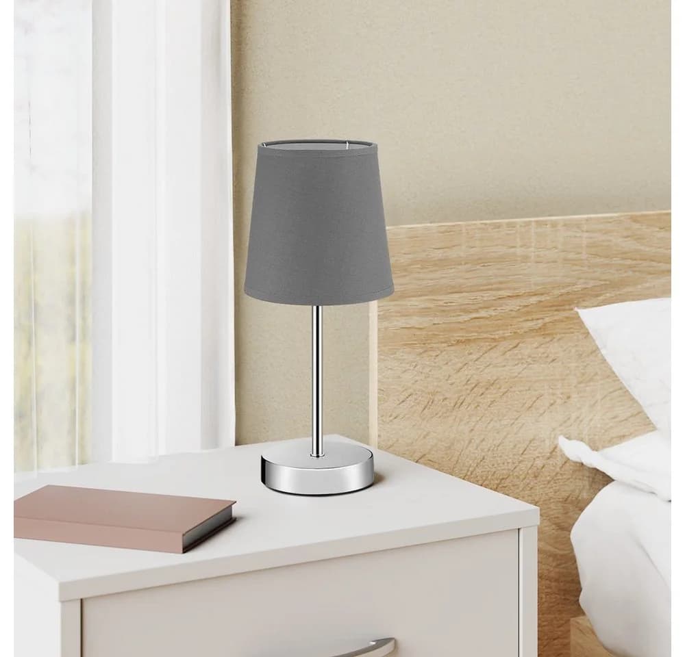 Monzana Tischleuchte Lumière 2er Set Chrom Grau Stoffschirm E14 - Bild 4