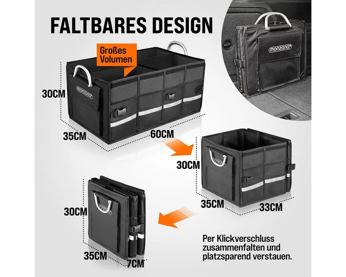 monzana Kofferraumtasche mit Deckel 68L wasserdicht Auto Organizer Grau/Schwarz