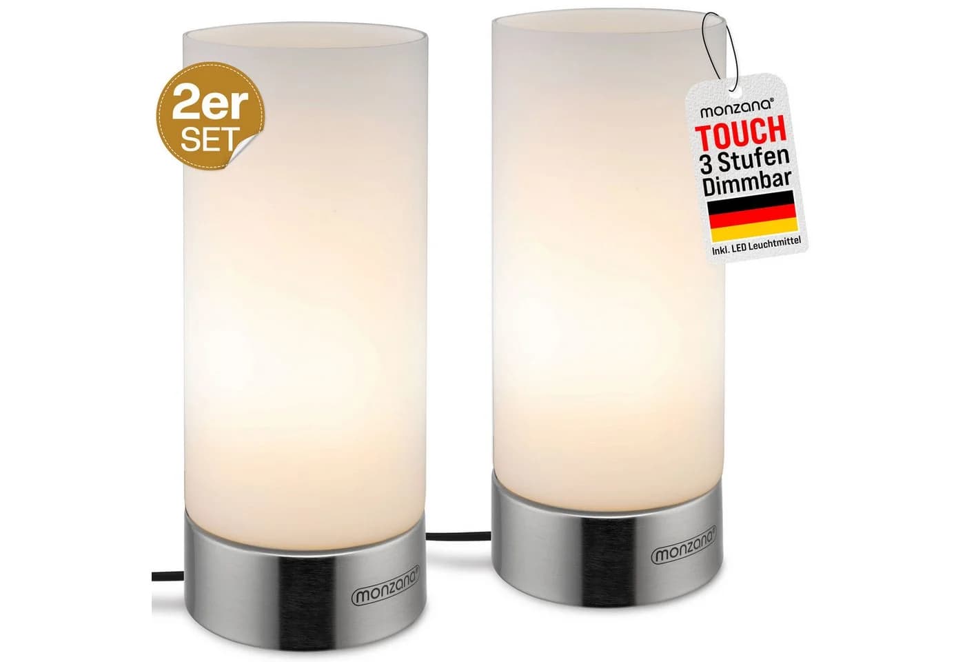monzana Nachttischlampe 2er Set LED Touch Dimmbar Satin Nickel - Bild 2