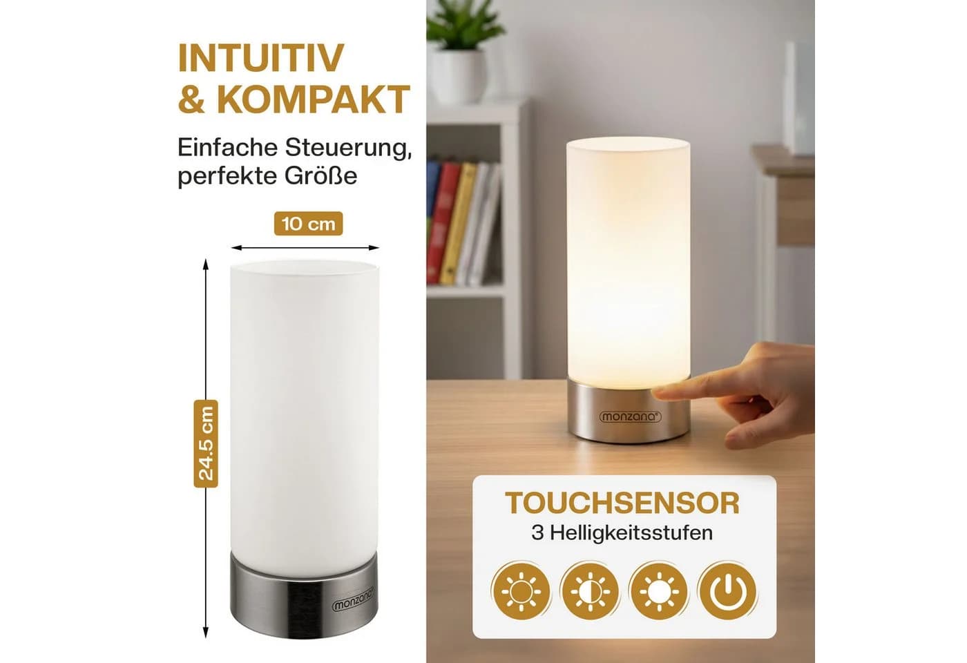 monzana Nachttischlampe 2er Set LED Touch Dimmbar Satin Nickel - Bild 5