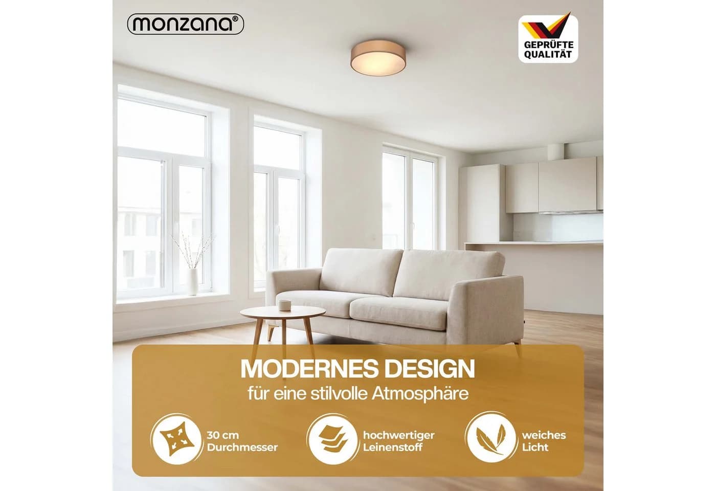 monzana Stoffdeckenlampe Taupe 30 cm E27 Modern