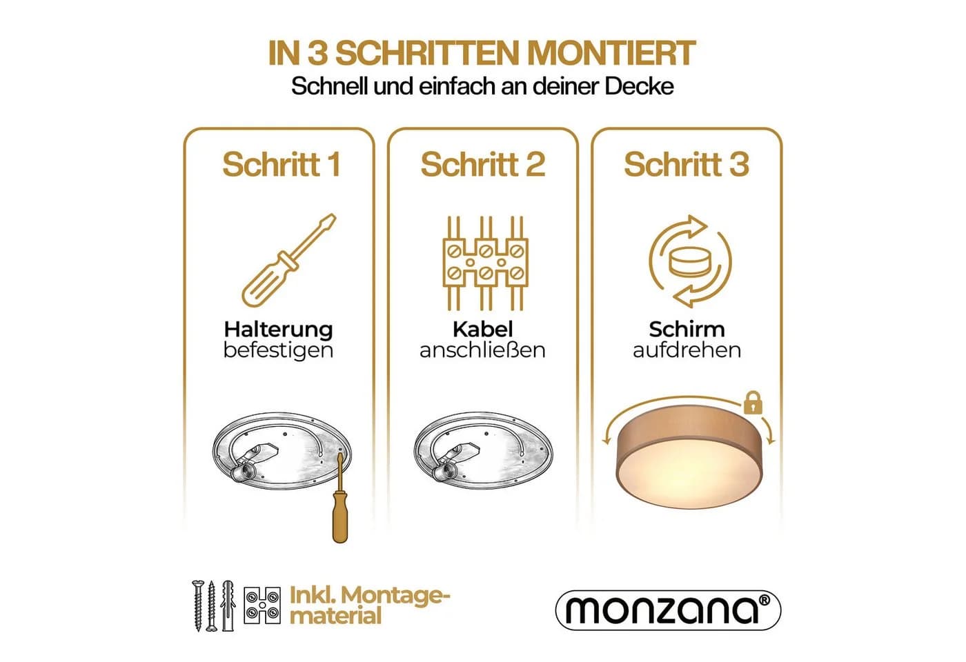 monzana Stoffdeckenlampe Taupe 30 cm E27 Modern - Bild 3