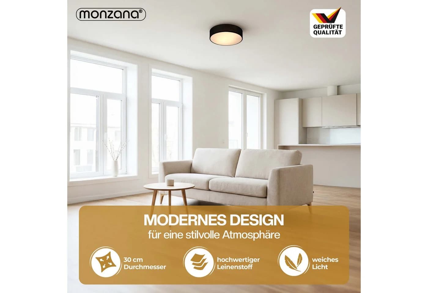 monzana Deckenleuchte Stoff Schwarz E27 Modern Rund