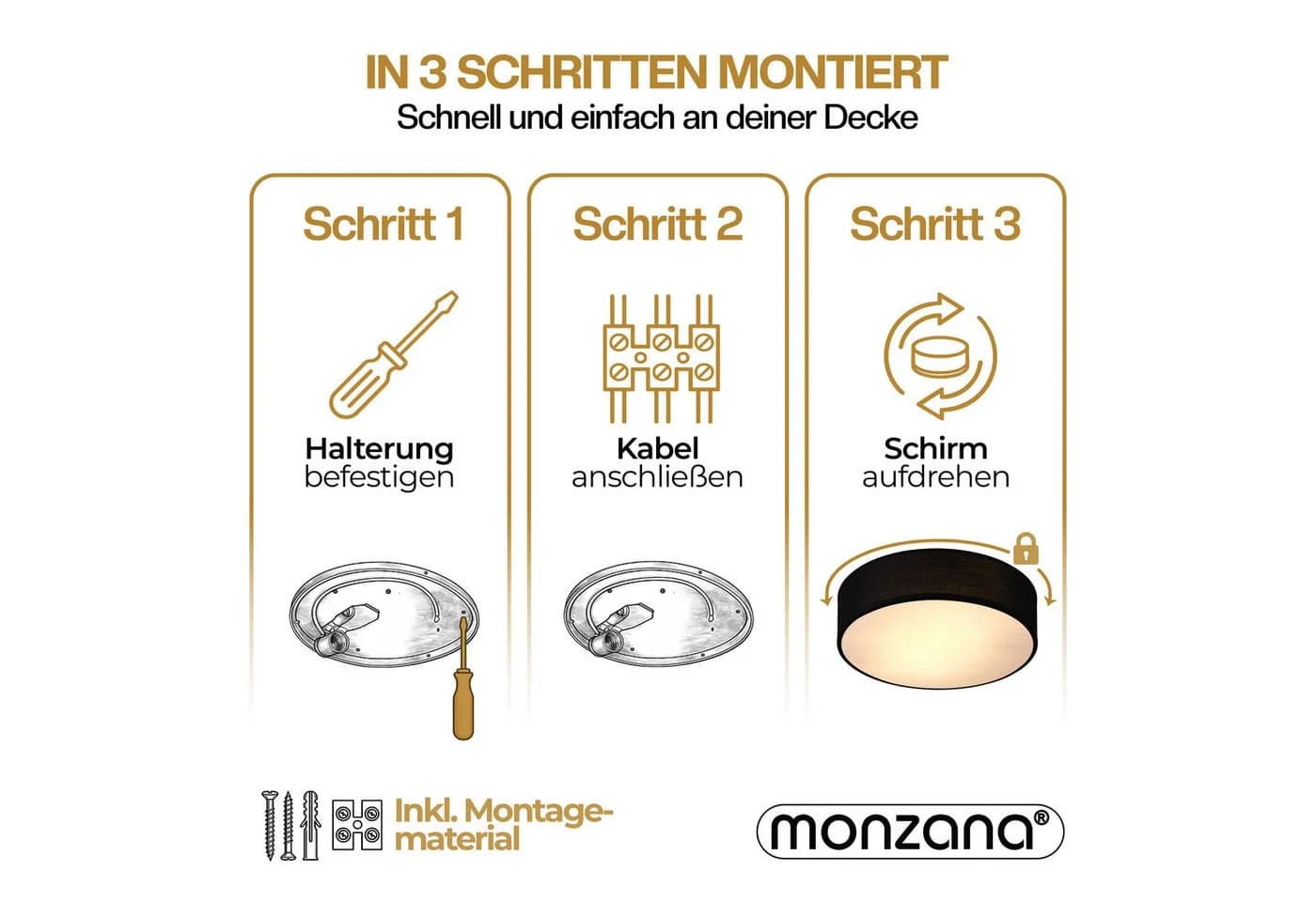 monzana Deckenleuchte Stoff Schwarz E27 Modern Rund - Bild 3