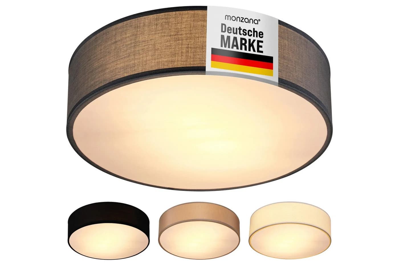 monzana Stoffdeckenleuchte Grau 38 cm Modern E27 2-flammig - Bild 2