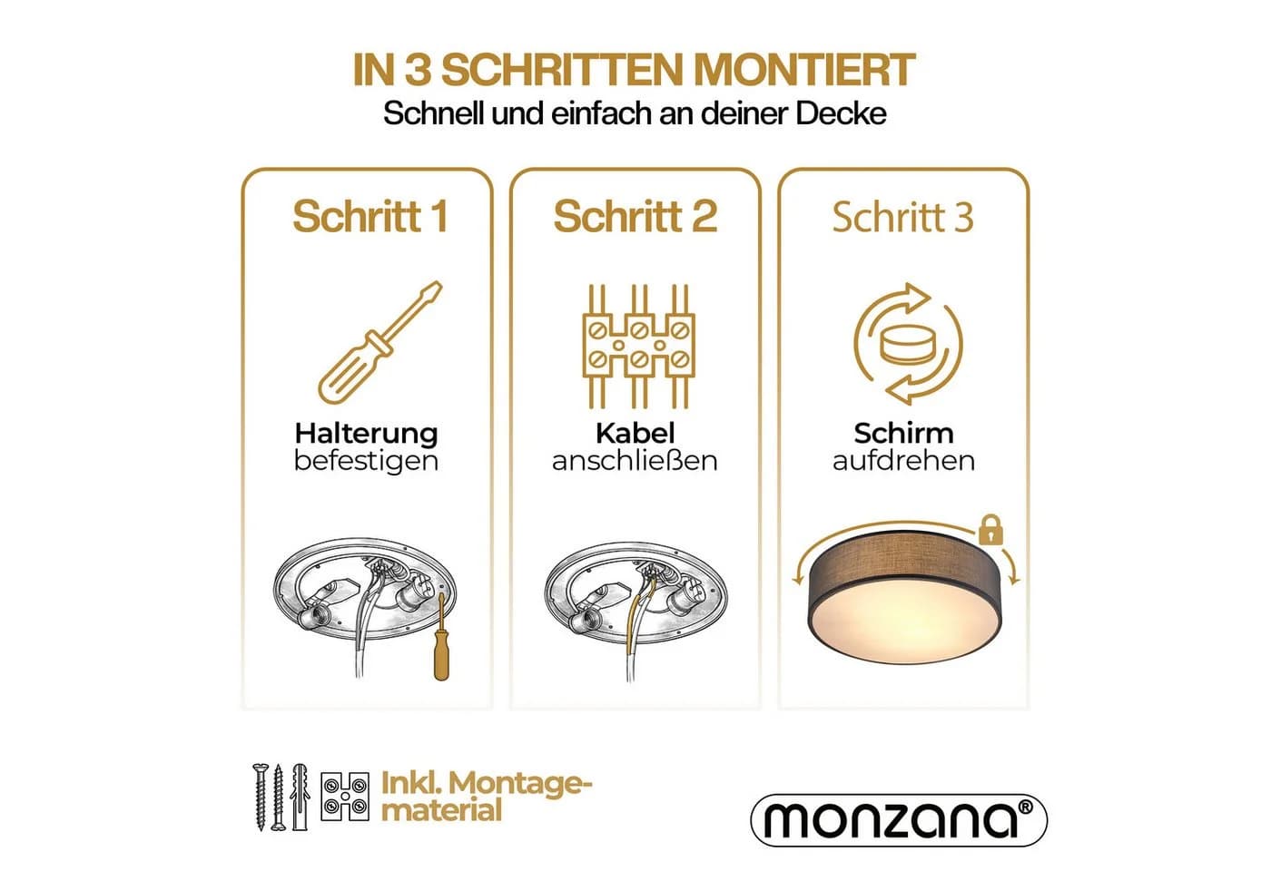 monzana Stoffdeckenleuchte Grau 38 cm Modern E27 2-flammig - Bild 3
