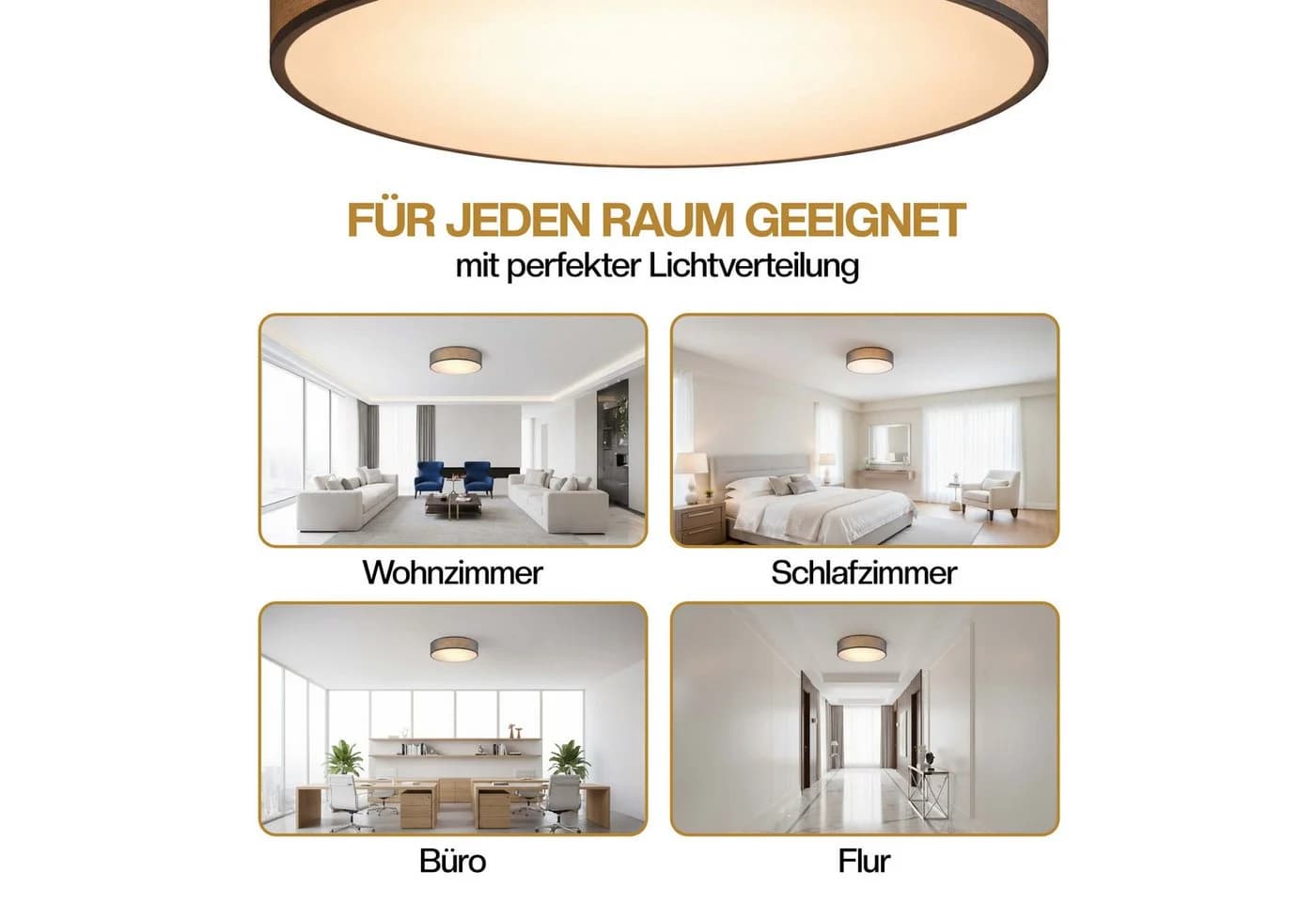 monzana Stoffdeckenleuchte Grau 38 cm Modern E27 2-flammig - Bild 5