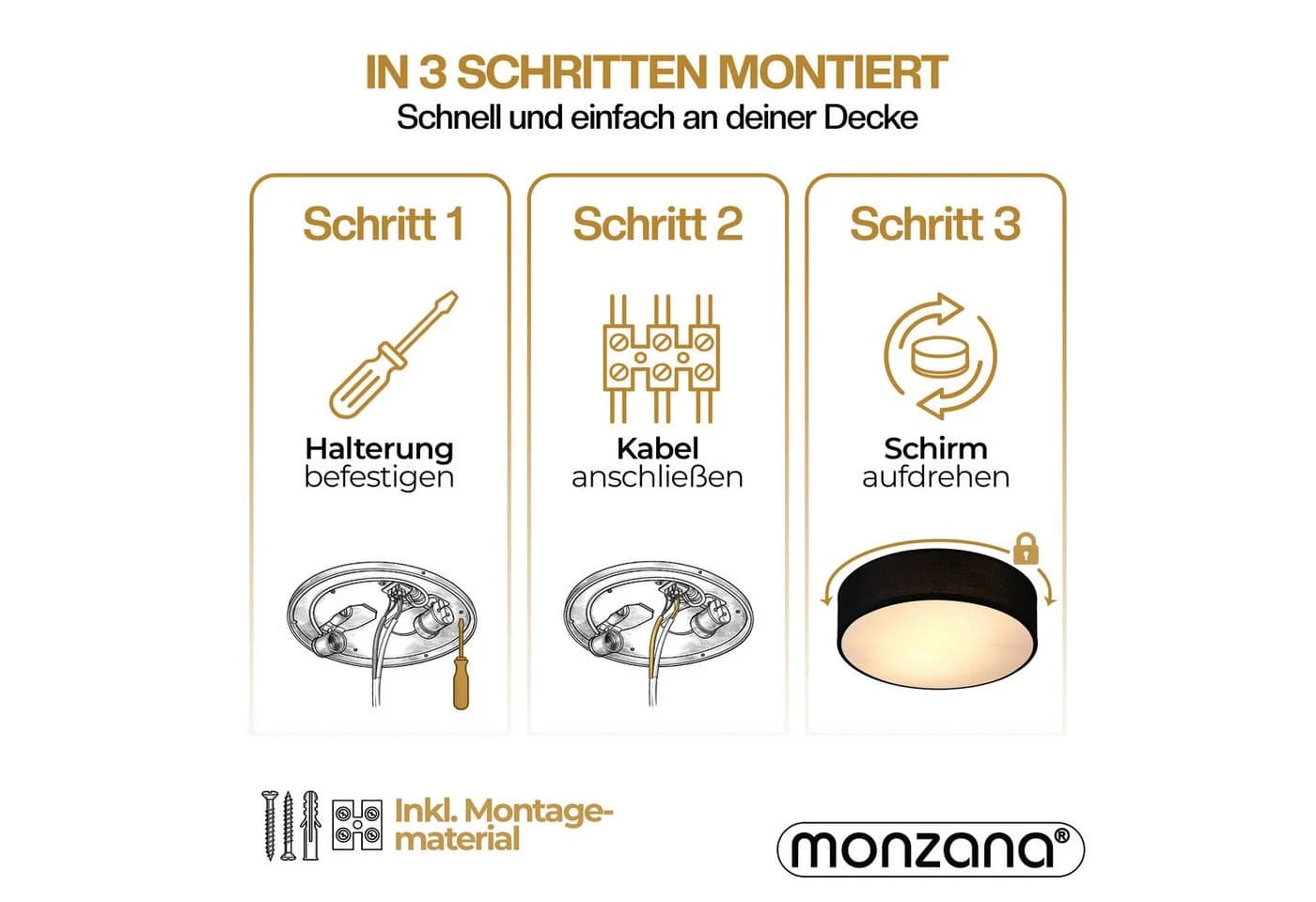monzana Stoffdeckenleuchte Schwarz 38 cm 2-flammig Modern - Bild 3