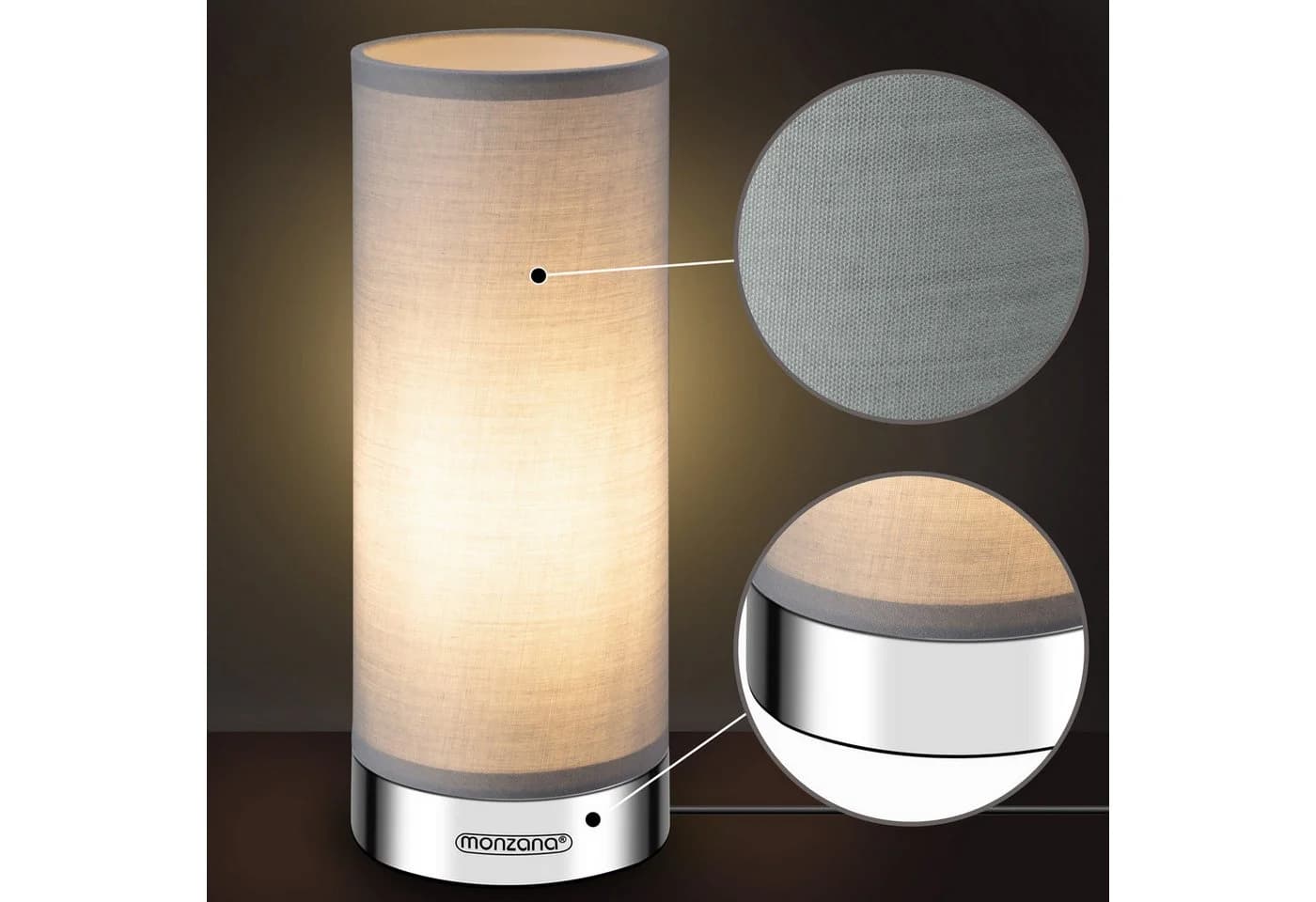 monzana Tischleuchte Poppy Grau 2er Set LED Touch Dimmbar - Bild 3