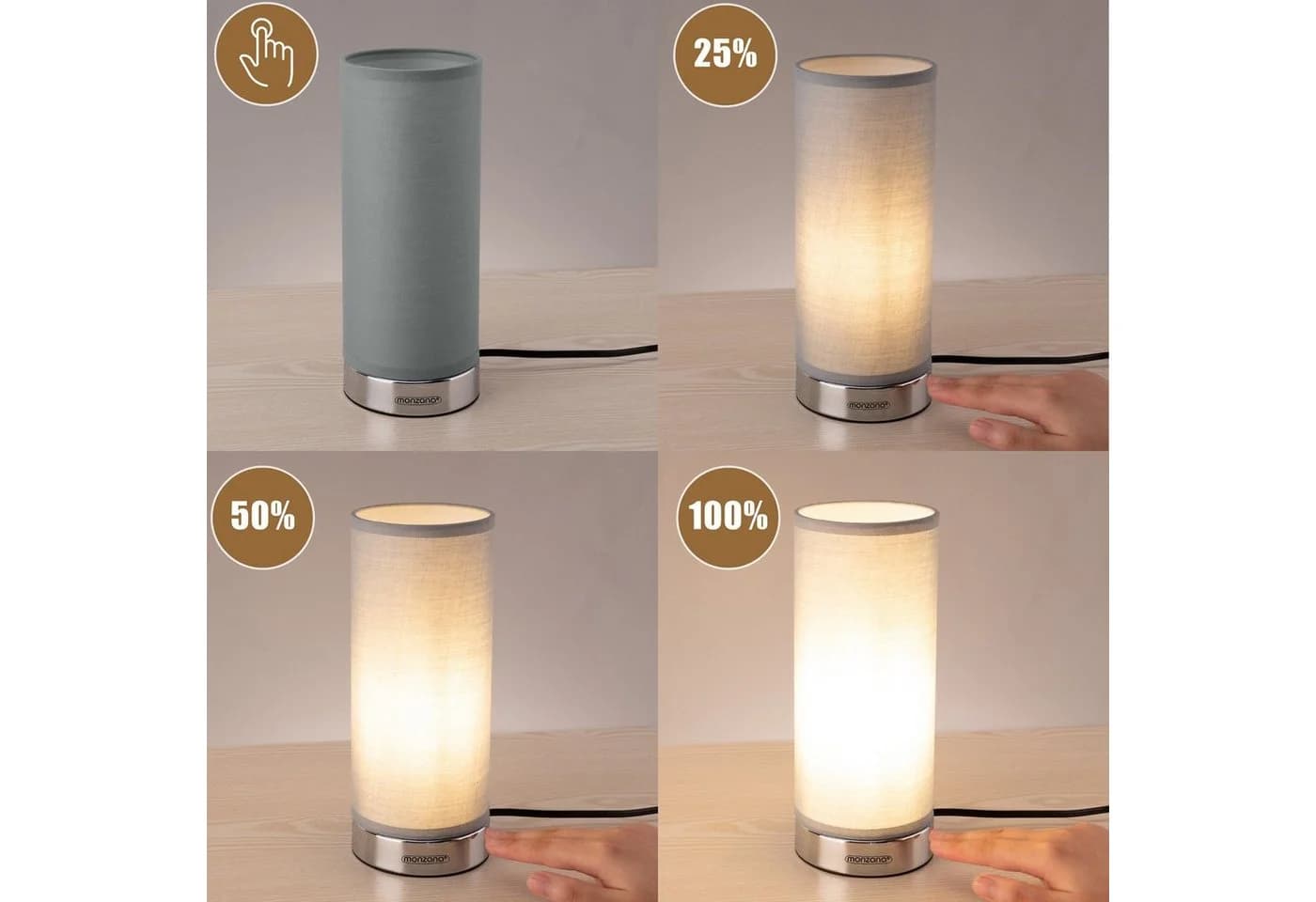 monzana Tischleuchte Poppy Grau 2er Set LED Touch Dimmbar - Bild 4