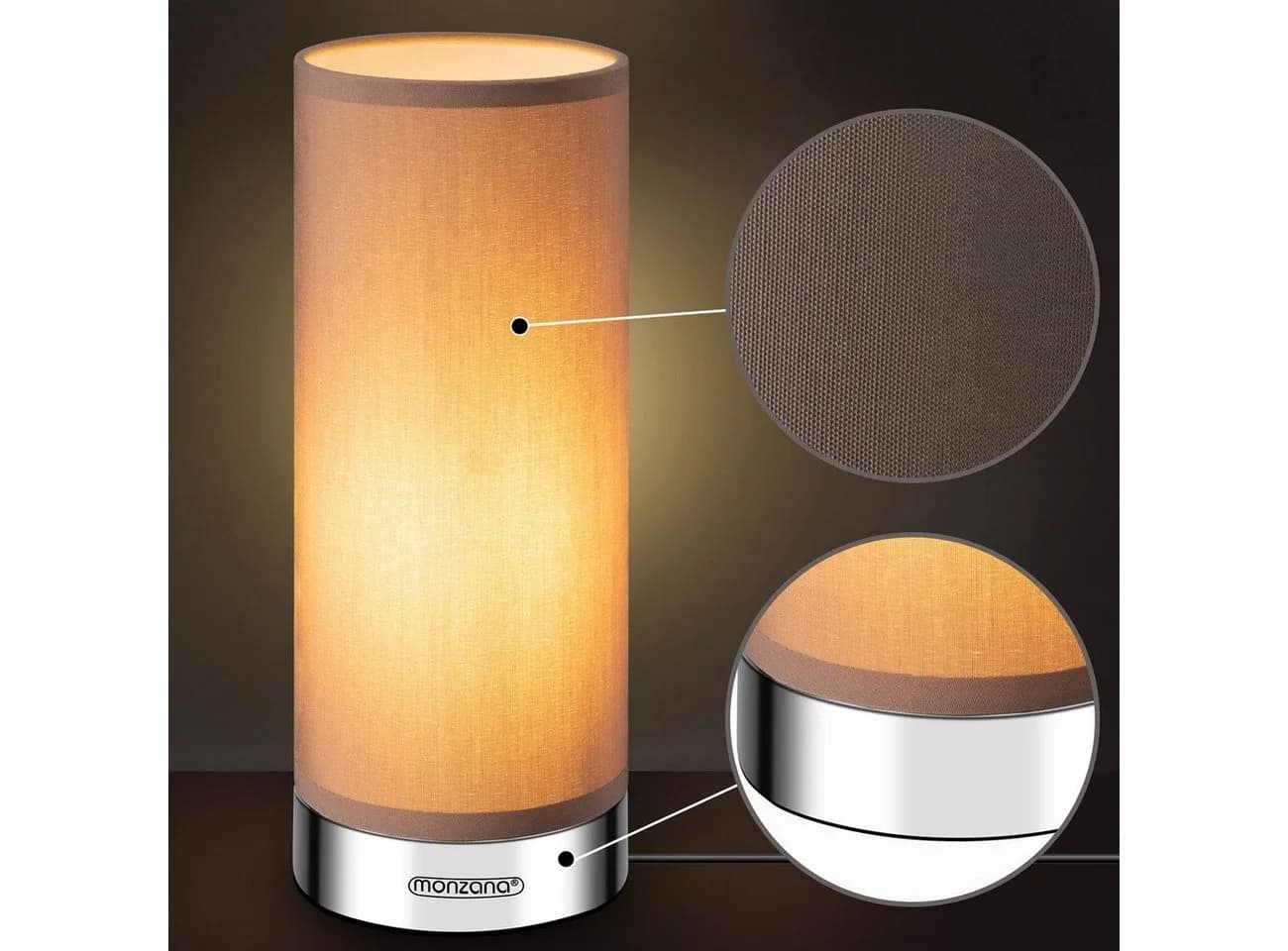 monzana Tischleuchte Poppy 2er Set LED Touch Dimmbar Braun Silber - Bild 3