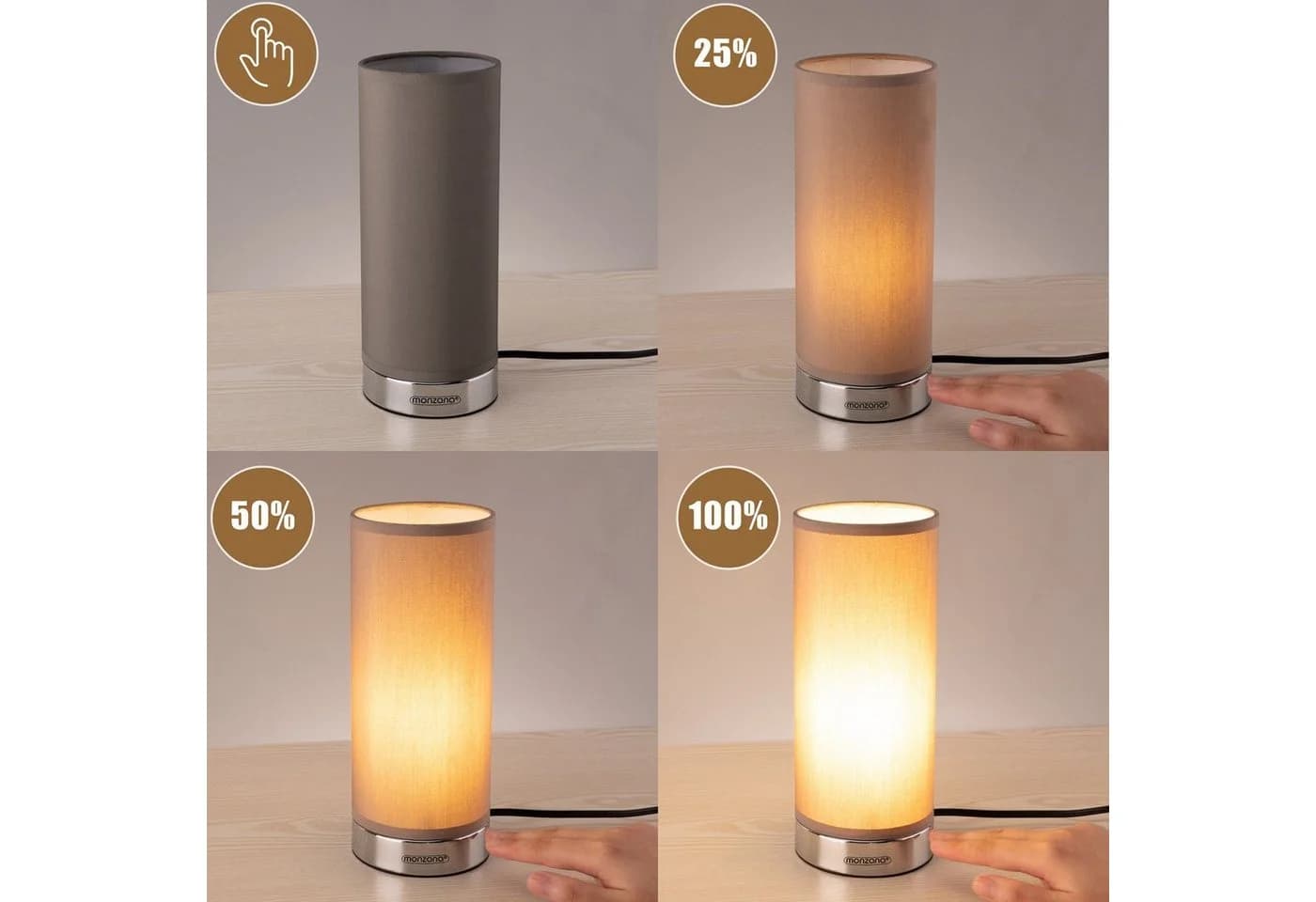 monzana Tischleuchte Poppy 2er Set LED Touch Dimmbar Braun Silber - Bild 4