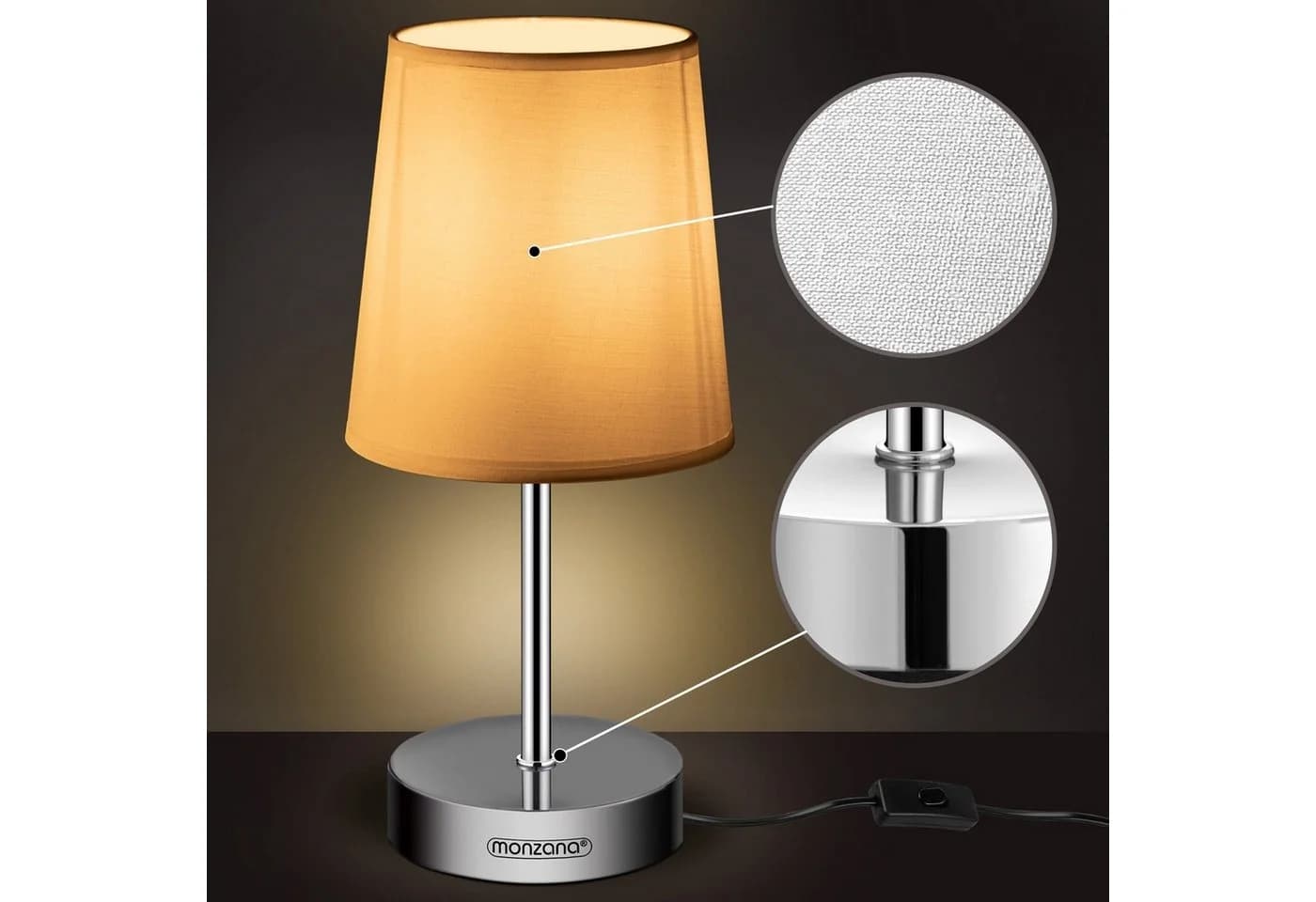 monzana Tischleuchte Lumiere Weiß 2er Set Stoffschirm E14 - Bild 3