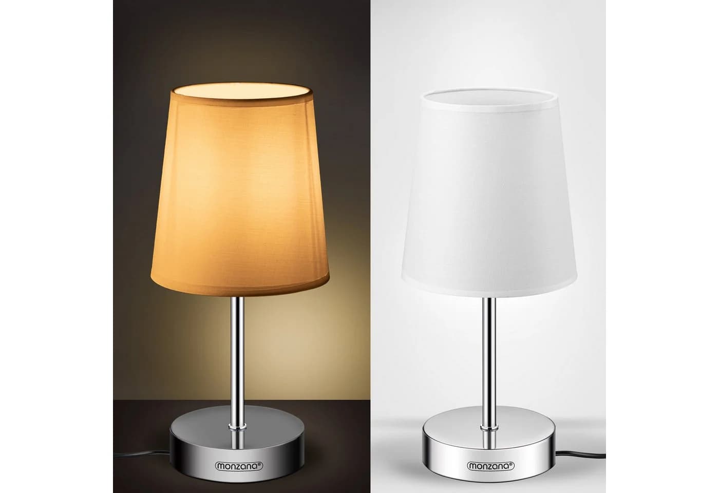 monzana Tischleuchte Lumiere Weiß 2er Set Stoffschirm E14 - Bild 5