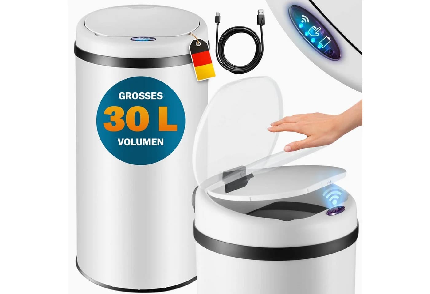 monzana Sensor Mülleimer 30L Edelstahl Automatisch Berührungslos - Bild 2