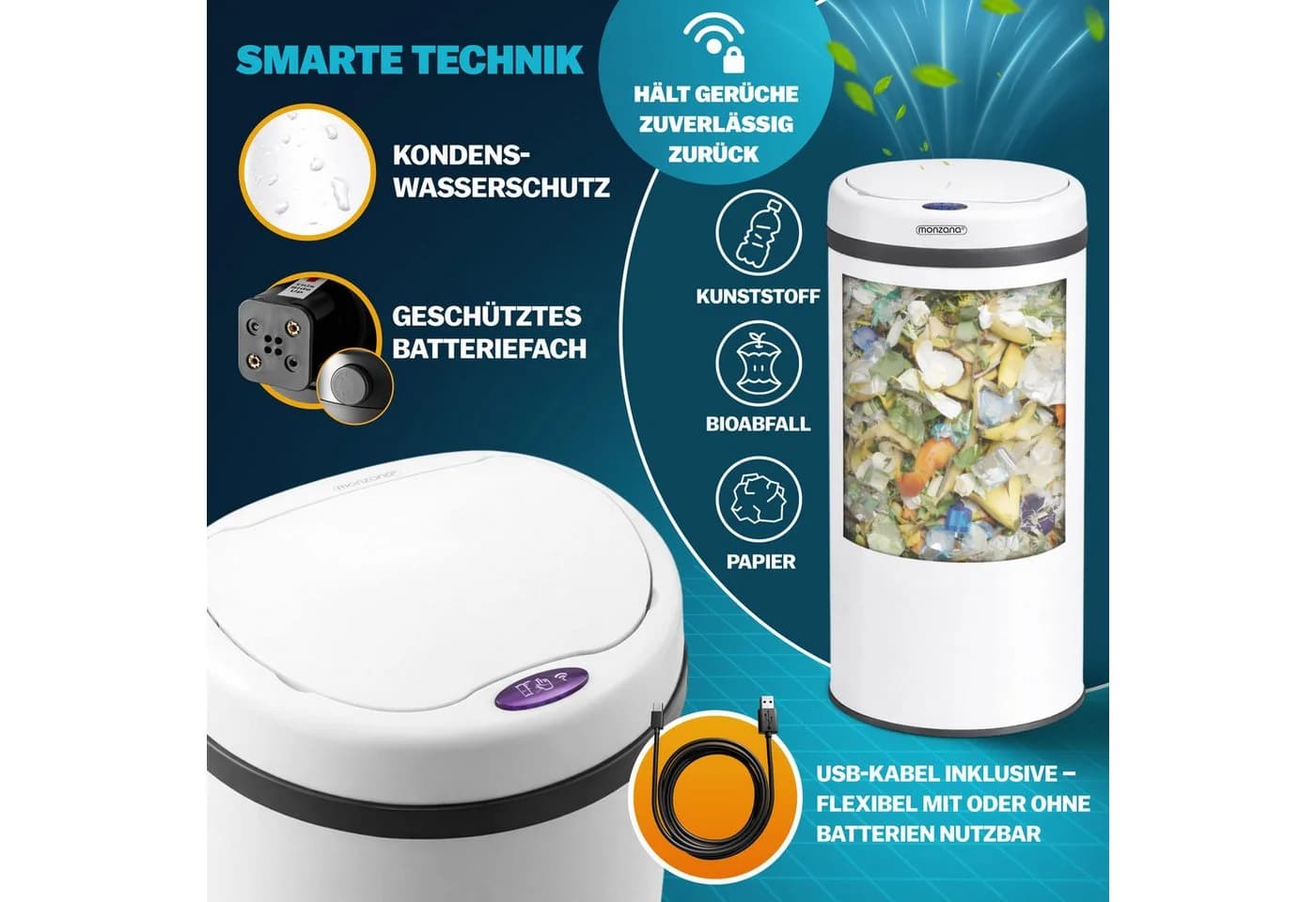 monzana Sensor Mülleimer 30L Edelstahl Automatisch Berührungslos - Bild 3