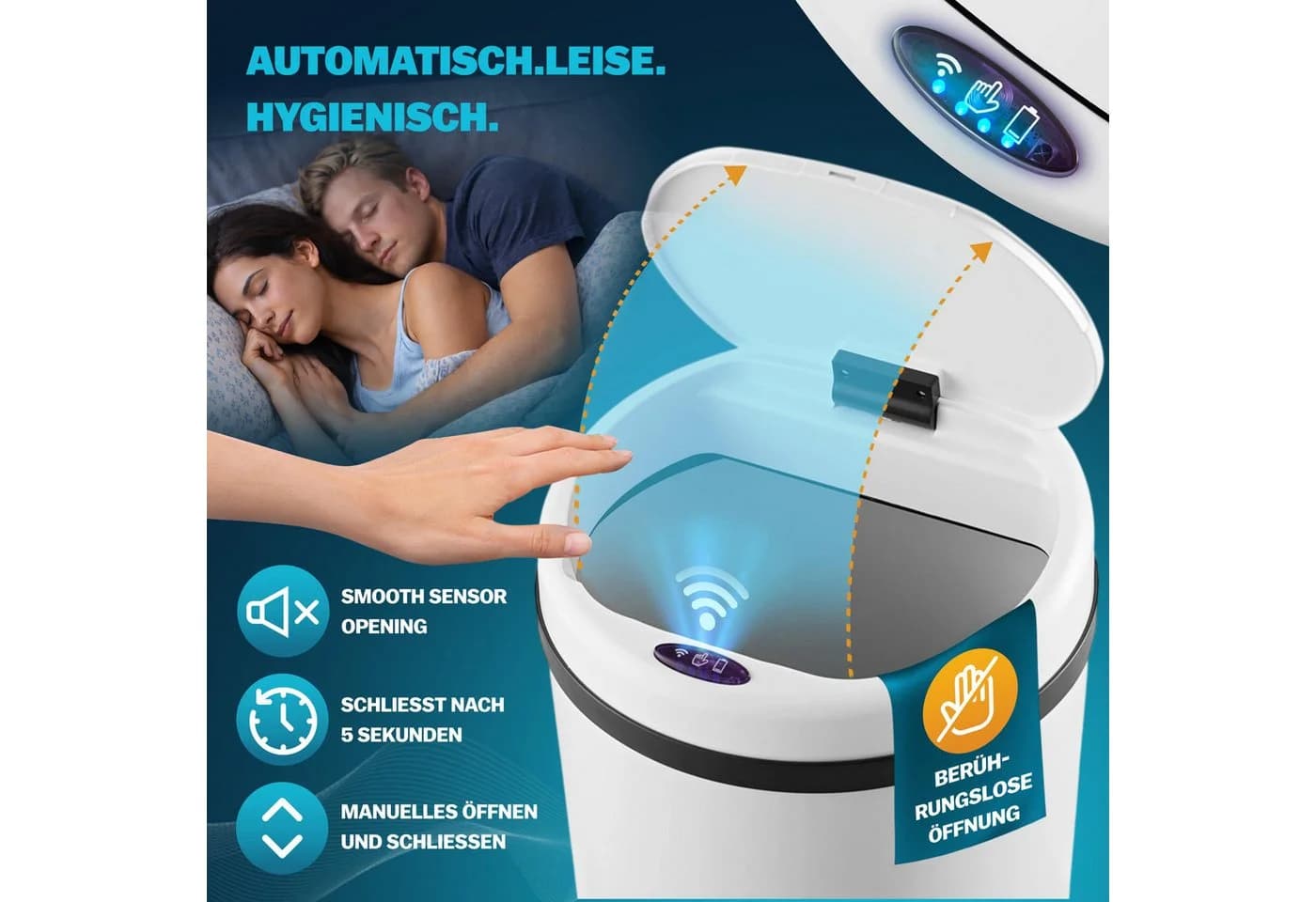 monzana Sensor Mülleimer 30L Edelstahl Automatisch Berührungslos - Bild 4