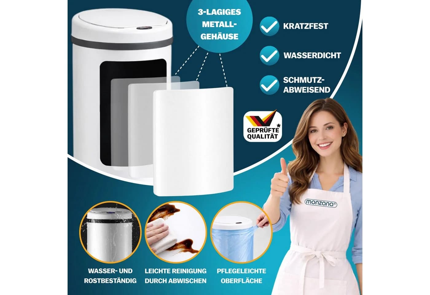 monzana Sensor Mülleimer 30L Edelstahl Automatisch Berührungslos - Bild 5