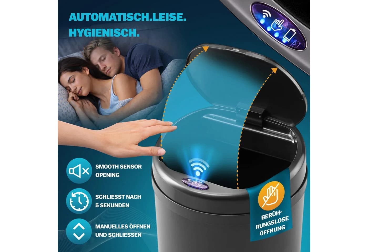 monzana Sensor Mülleimer Schwarz Edelstahl 30L Automatik - Bild 4