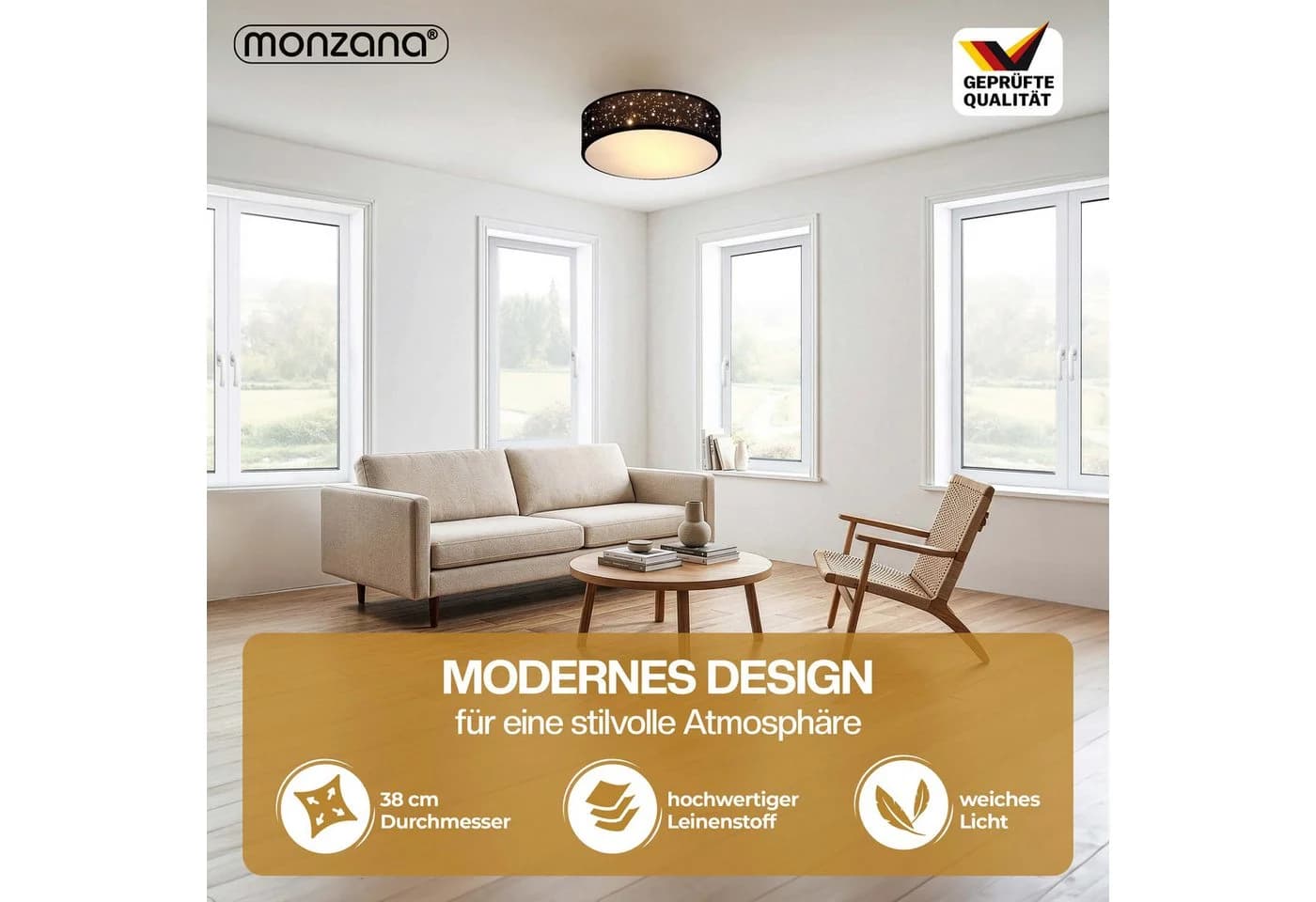 monzana Deckenleuchte 38 cm 2-flammig E27 Sternenhimmel Modern Schwarz